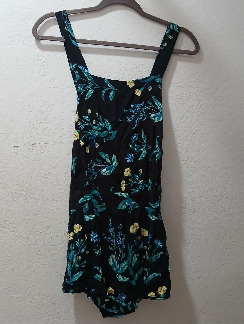 Forever 21 New M Black  romper with Green & Yellow Floral Print